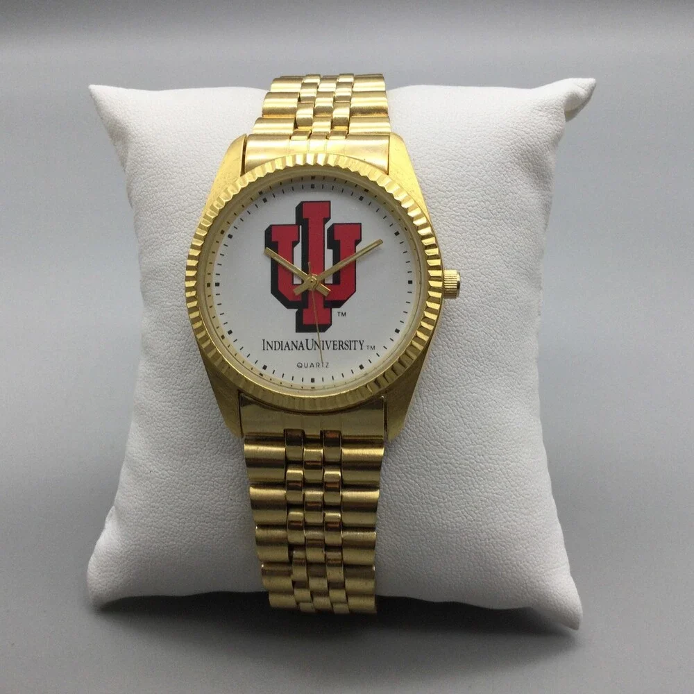 Indiana University Mens Watch 35mm White Logo Dial Gold Tone New Battery 8